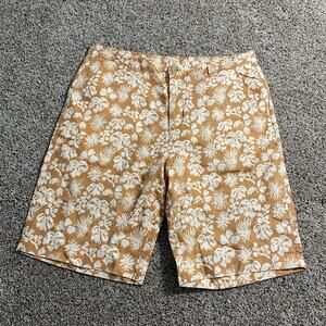 Isle Bay Linens Shorts Mens 36 Floral Print Linen Cotton Casual Summer Beach